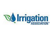 A logo for the irrigation association with a drop of water and a leaf.