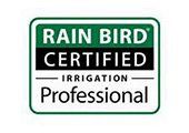 A rain bird certified irrigation professional logo on a white background.