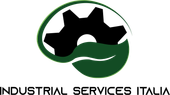 Logo per Industrial Services Italia: emblema a forma di ingranaggio e foglia, testo 