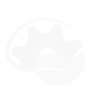 Simbolo a forma di ingranaggio, bianco, dall'aspetto leggermente traslucido.