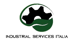 Logo per Industrial Services Italia: emblema a forma di ingranaggio e foglia, testo 