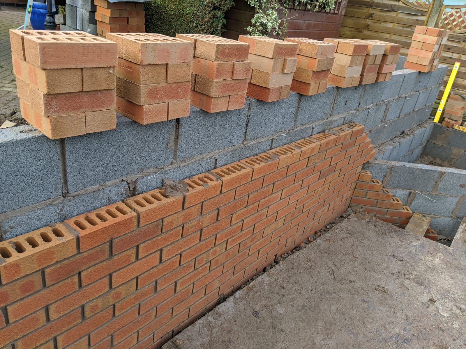 Bricks set out ready to lay