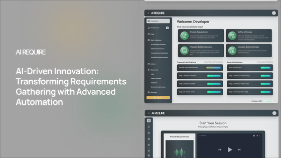 A computer screen with the words al driven innovation transforming requirements gathering with advanced automation