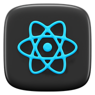 A black square with a blue atom on it