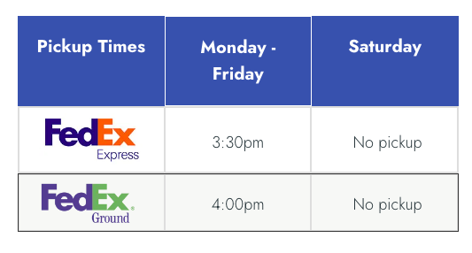 A fedex express and fedex ground pickup times