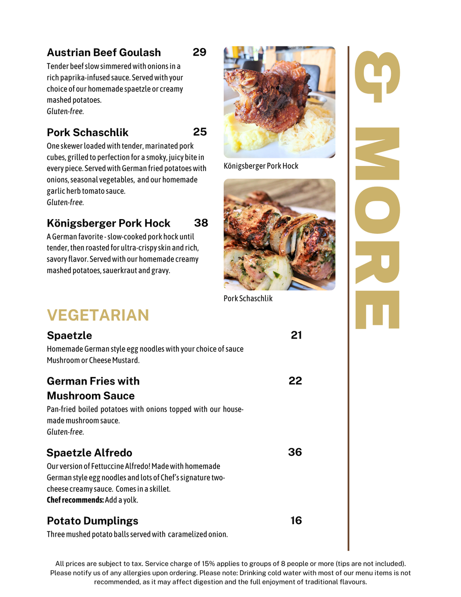 A menu for a restaurant shows a variety of vegetarian and meat dishes.