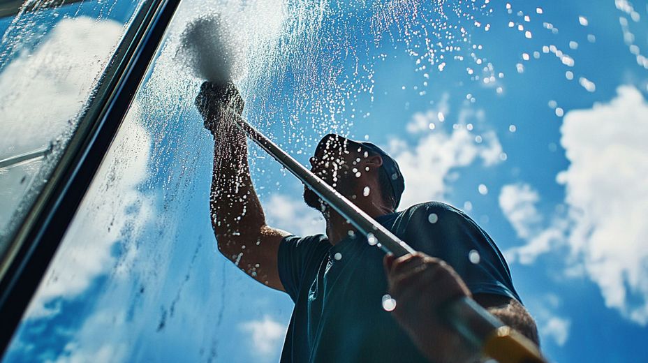 man cleaning window