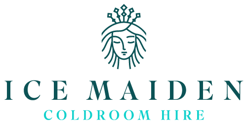 The logo for Ice Maiden Cold Room Hire shows a line drawing of woman with a ice crown on her head.