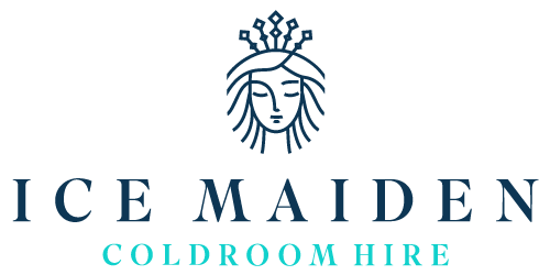 The logo for Ice Maiden Cold Room Hire shows a line drawing of woman with a ice crown on her head.