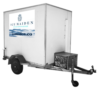 A white trailer with a sign that says ice maiden on it.