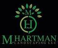 Green logo: "MH" inside a circle, leaves above. "M. HARTMAN LANDSCAPING LLC" below.