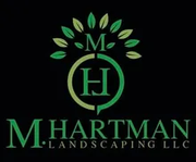 Green logo: "MH" inside a circle, leaves above. "M. HARTMAN LANDSCAPING LLC" below.