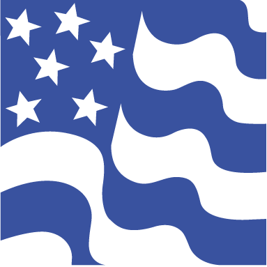Blue and white stylized American flag with stars.