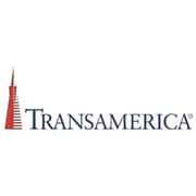 Transamerica logo with red tower icon and navy blue text.