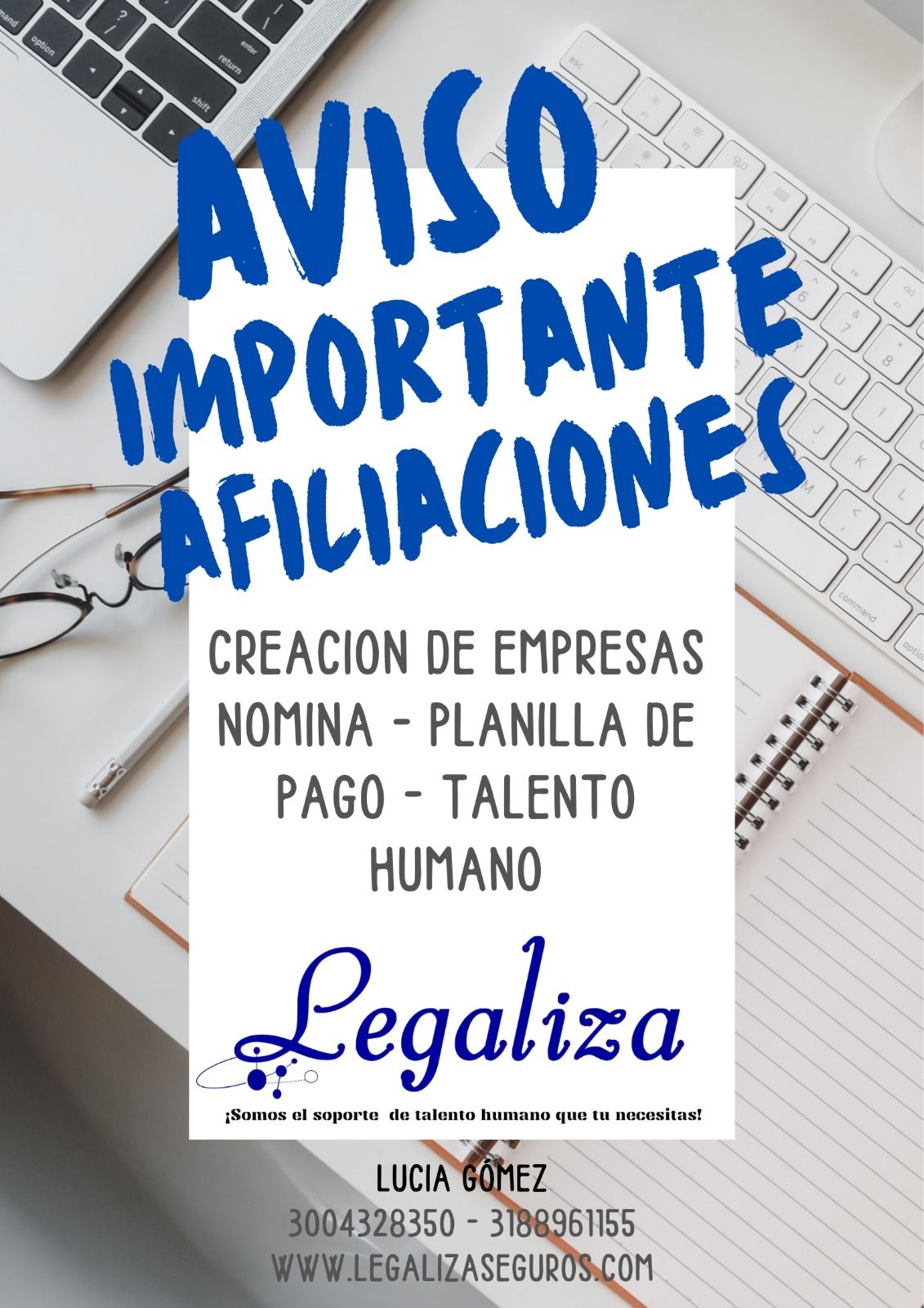 A poster that says aviso importante afiliaciones on it