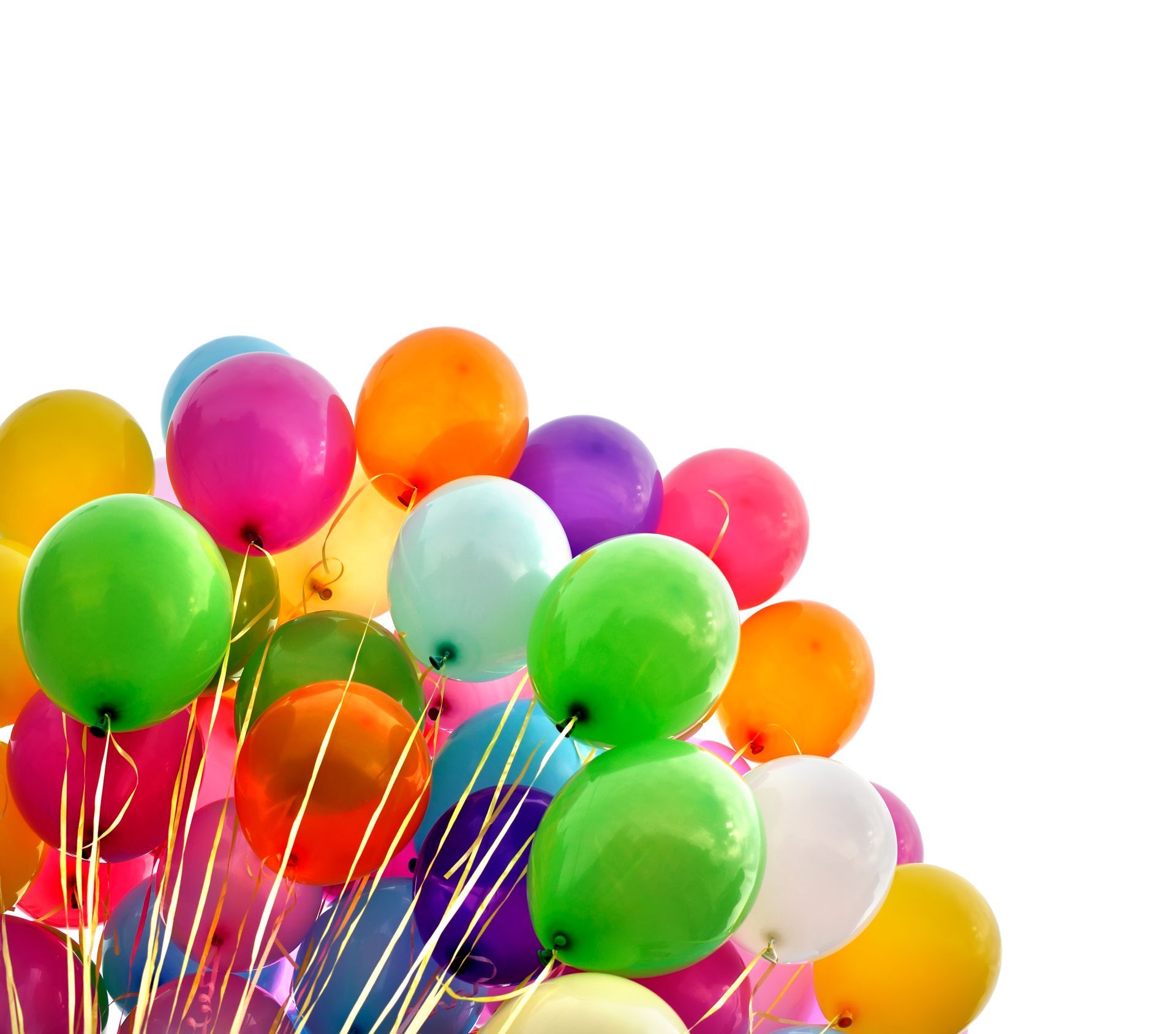 A bunch of colorful balloons on a white background
