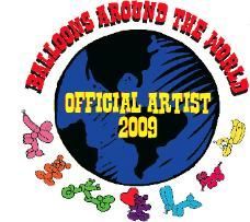 A logo for balloons around the world , an official artist.