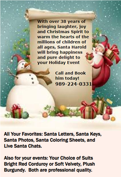 A flyer for a christmas event with santa claus and snowmen