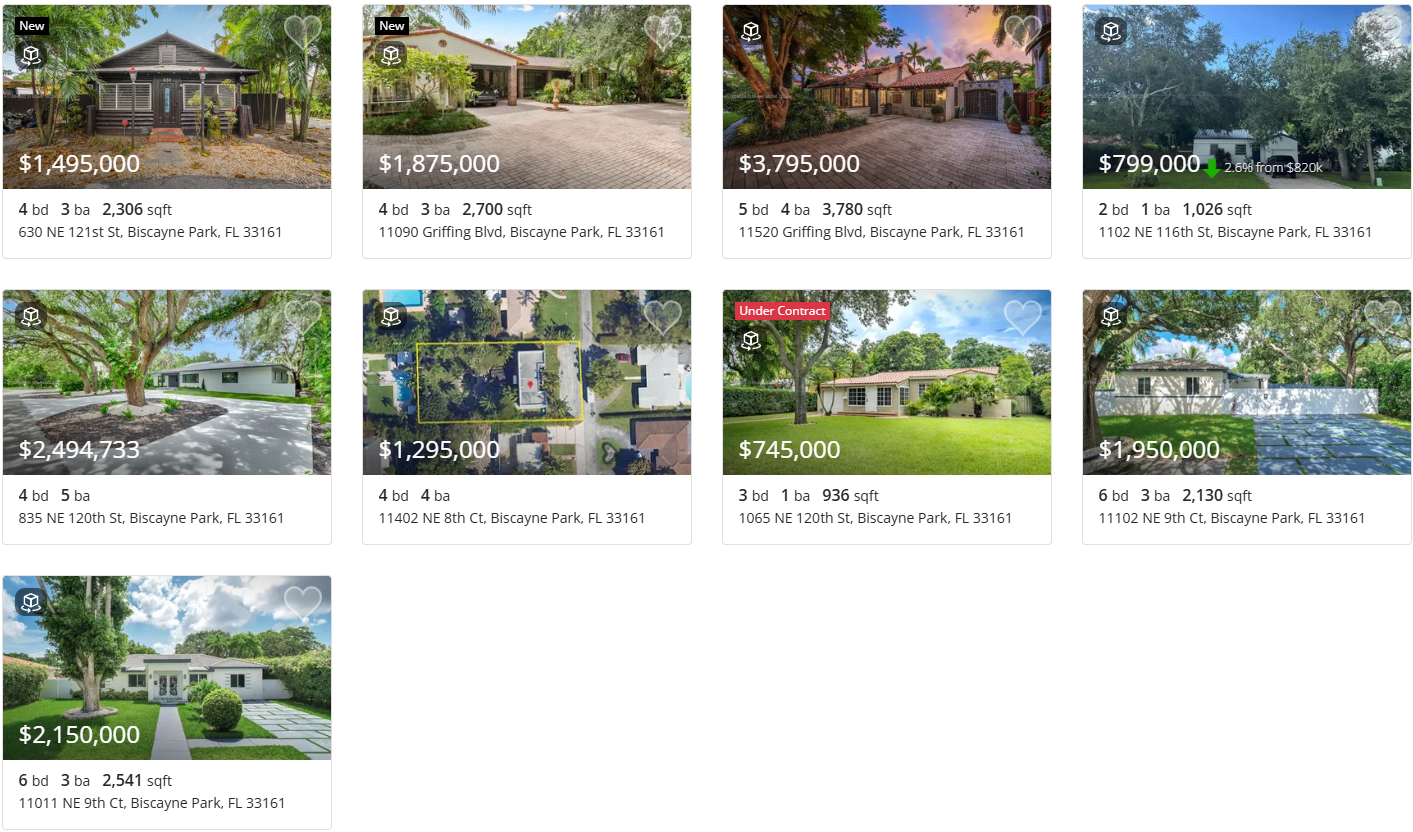 A collage of pictures of houses for sale on a website.