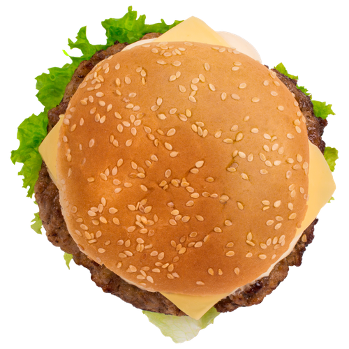 Top View of a Juicy and Delicious Cheese Hamburger