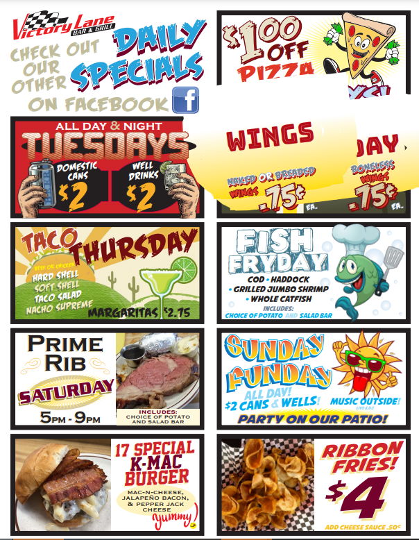 A collage of advertisements for various restaurants on facebook.