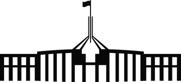 A black and white drawing of Parliament House with a flag on top.