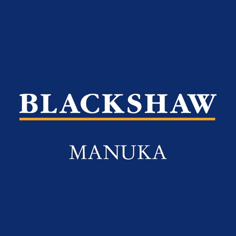 The blackshaw manuka logo is on a blue background