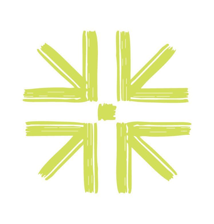 Light green brushstroke cross symbol on a white background.