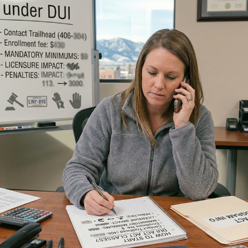 participant completing paperwork for DUI ACT program enrollment in Bozeman Montana counseling office