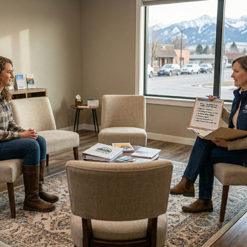 One-on-one grief counseling session at Trailhead Counseling and Recovery Center in Bozeman, MT