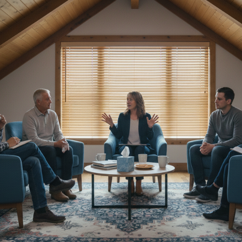 Adults participating in grief Trailhead counseling support session in Bozeman, MT