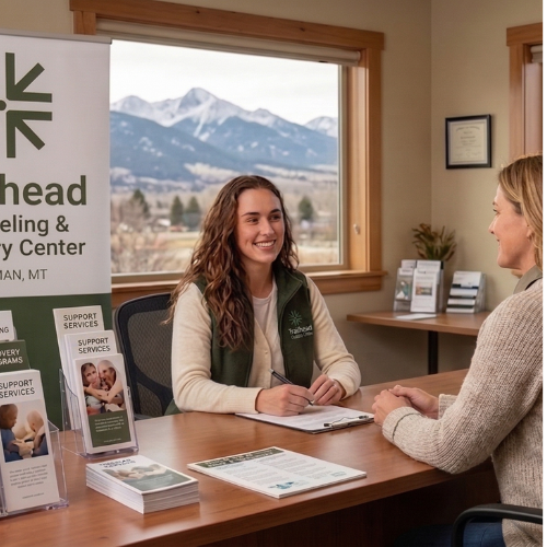 Client beginning grief counseling at Trailhead Counseling and Recovery Center in Bozeman, MT