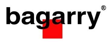 Logo Bagarry con testo nero e un quadrato rosso.