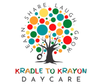 A colorful logo for kradle to krayon daycare