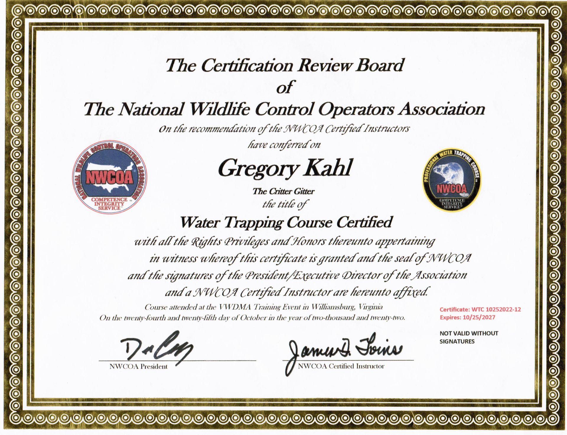 Water Trapping Course Certified — Greensboro, NC — The Critter Gitter LLC