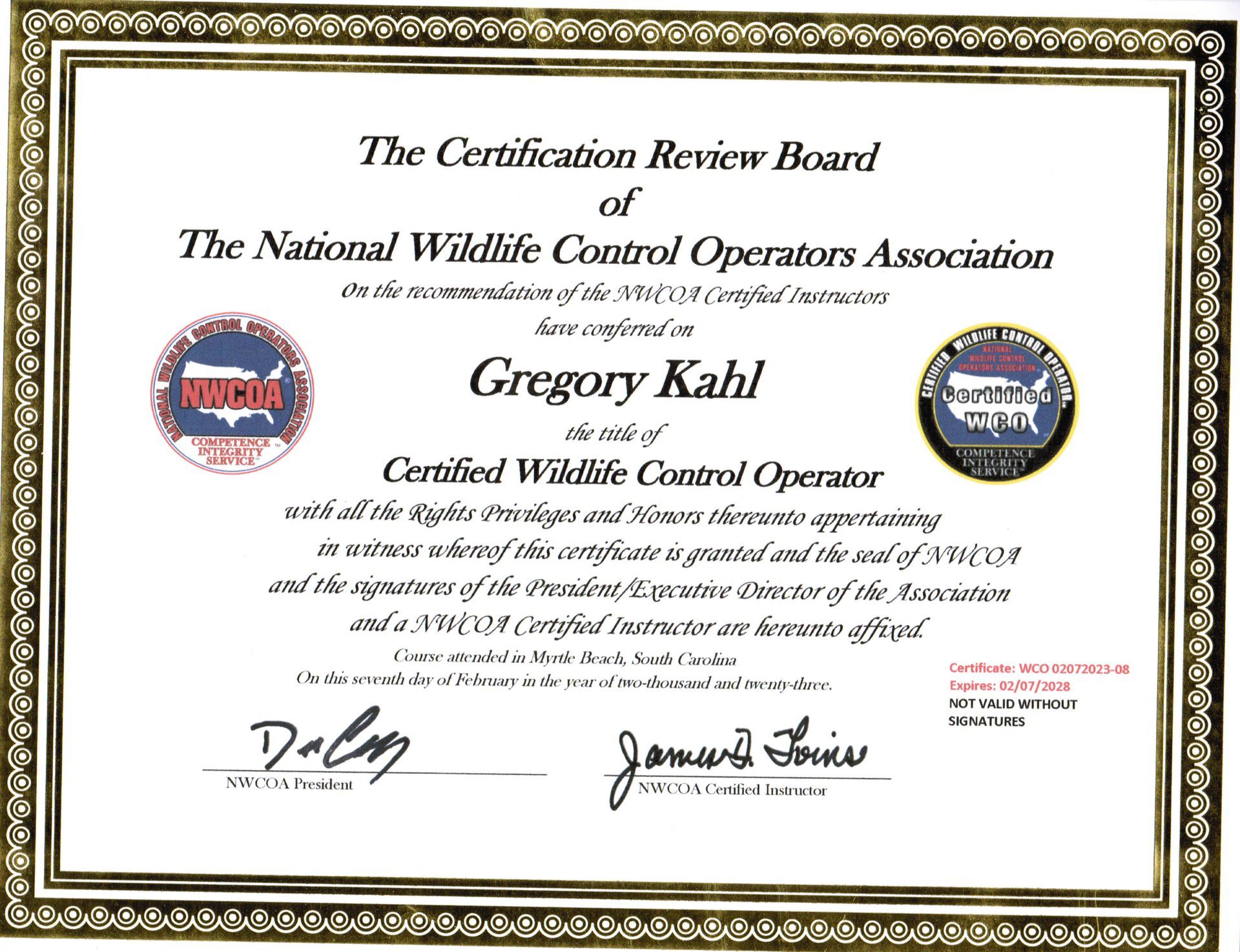 Certified Wildlife Control Operator — Greensboro, NC — The Critter Gitter LLC