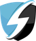 Blue and black shield with a white lightning bolt and curved lines.