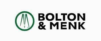 The bolton & menk logo is a black and green logo with a green circle in the middle.