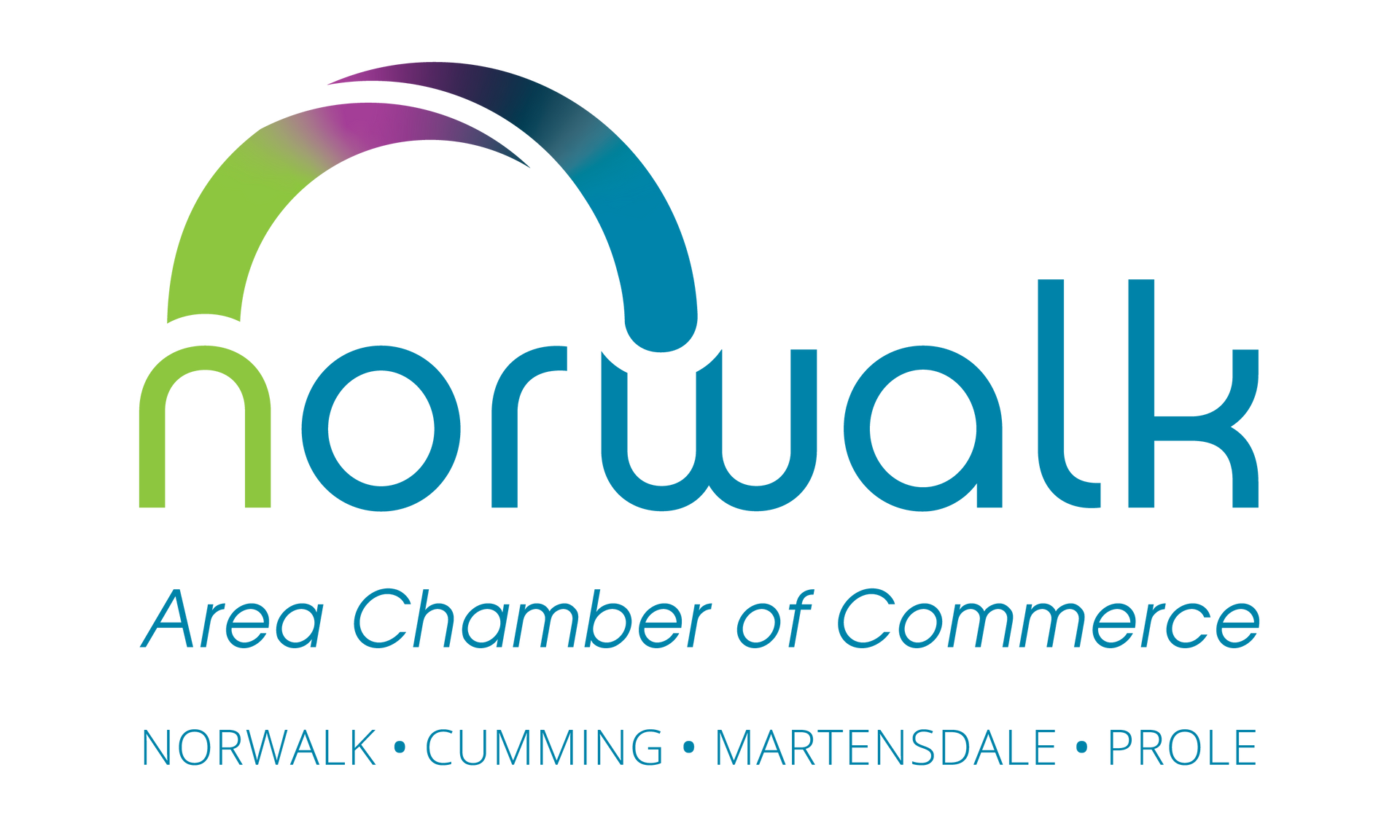 The logo for norwalk area chamber of commerce is blue and green.