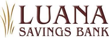 The logo for luana savings bank is a brown and gold logo.