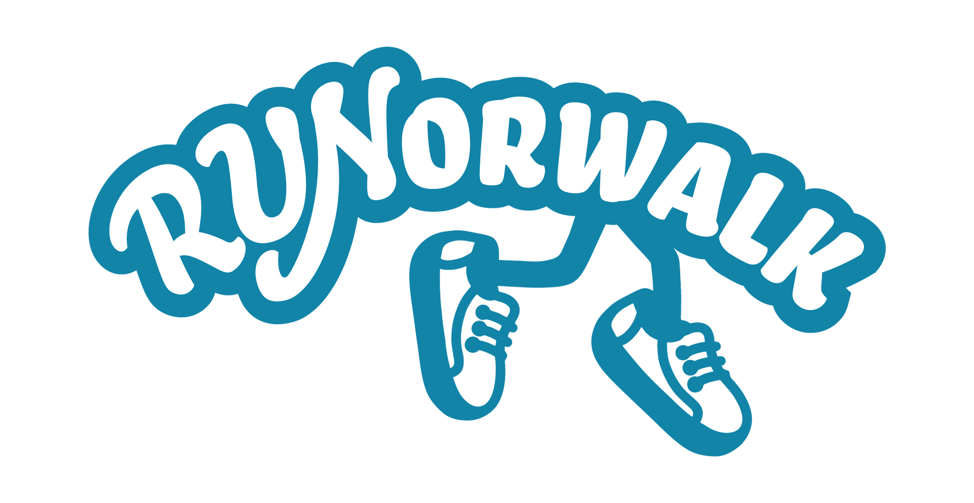 A logo for runorwalk with a pair of shoes on a white background.