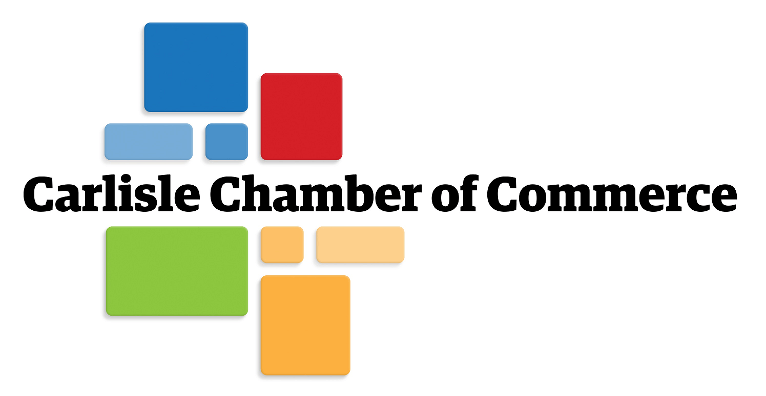 The carlisle chamber of commerce logo is a colorful cross made of squares.