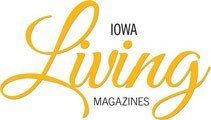 The logo for iowa living magazines is yellow and white.