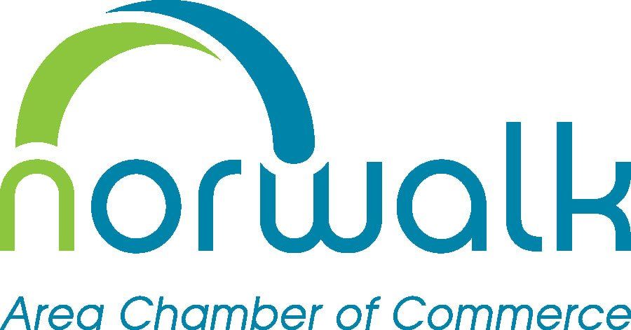 The norwalk area chamber of commerce logo is blue and green.