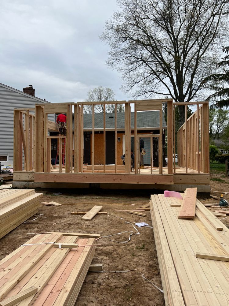 A house is being built with a lot of wood.