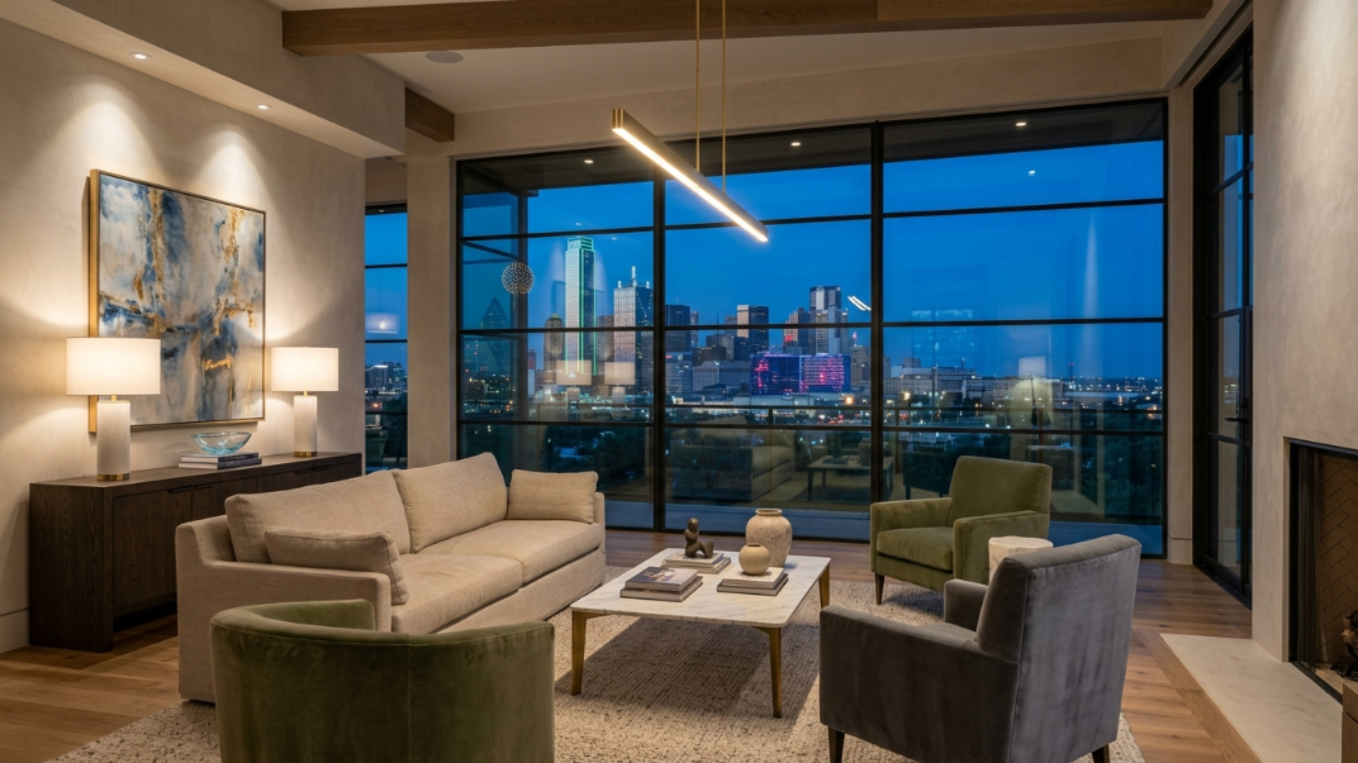 Lighting fixtures in a modern Dallas TX living room