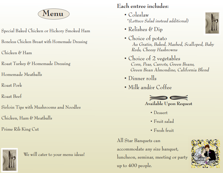 Banquet Hall Menu — La Crosse, WI — All Star Lanes & Banquets