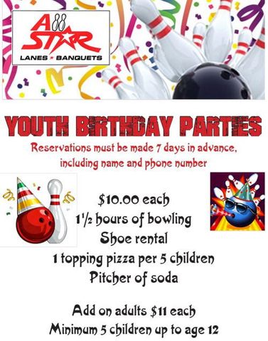 Birthday Parties Package — La Crosse, WI — All Star Lanes & Banquets