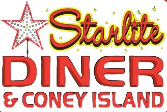 Sign for "Starlite Diner & Coney Island" with a star and red lettering.