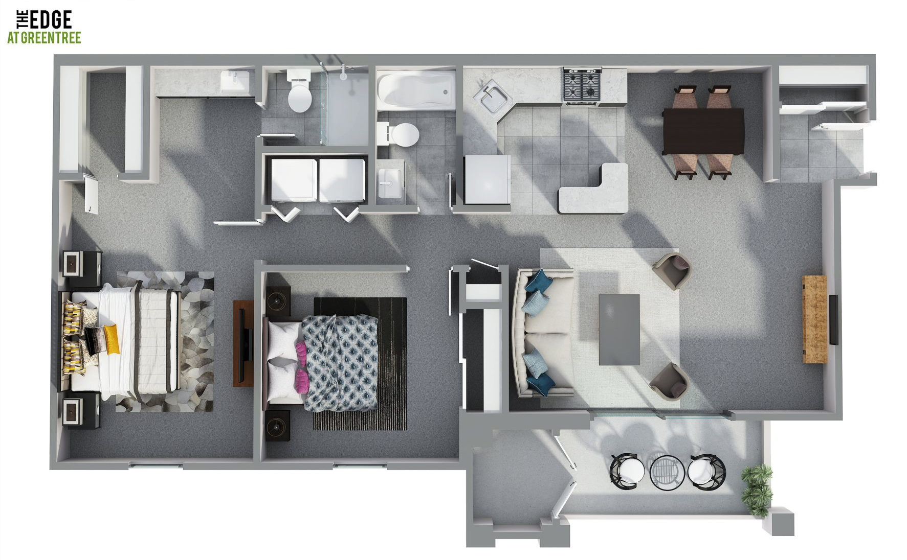 Two  Bed, Two Bath Floor Plan